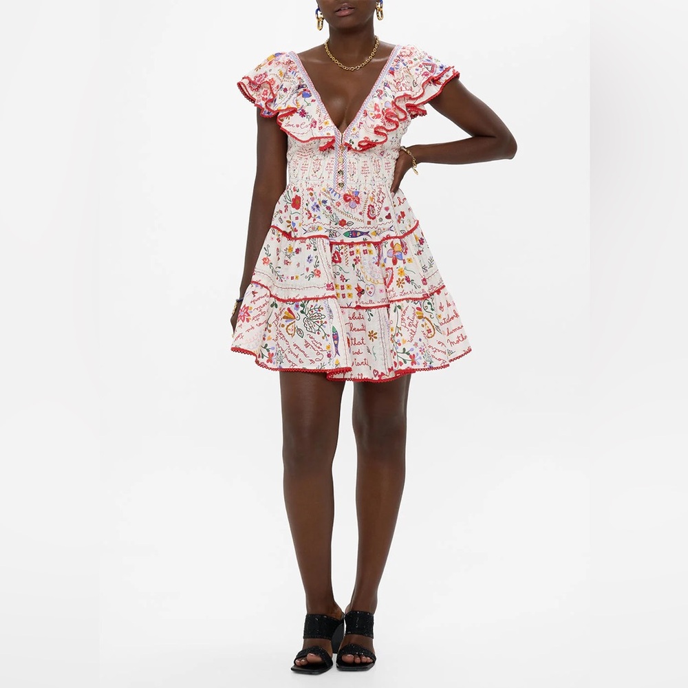 Camilla A Kitsch In Time Tiered Short Dress With Neck Frill
